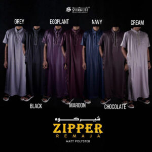 SYIRKUH JUBAH ZIPPER BORDIR LENGAN PENDEK REMAJA